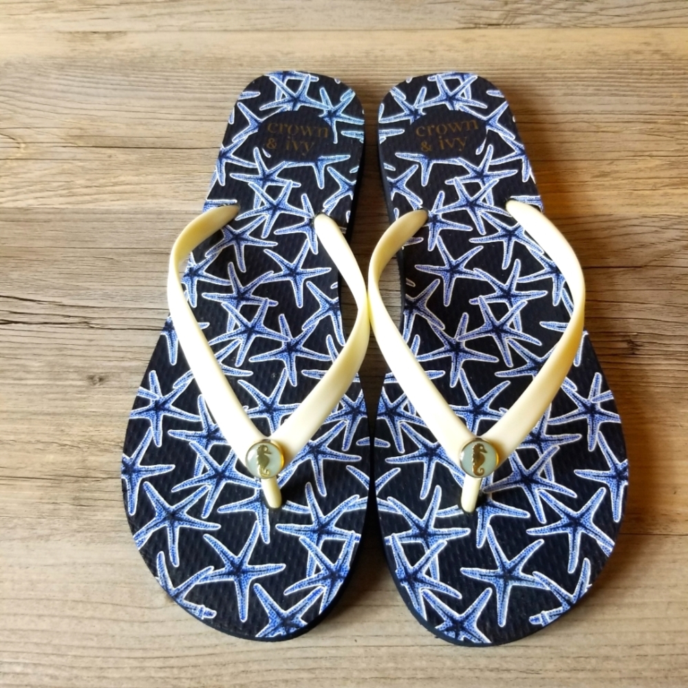 Crown & Ivy Starfish Flip Flops Navy Blue